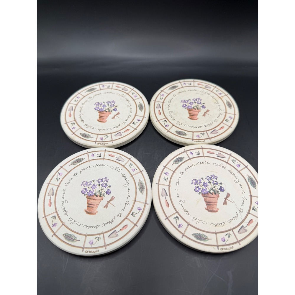 Pfaltzgraff Coasters Set of 4 Cork Backed Spring Garden Floral Drink Coasters